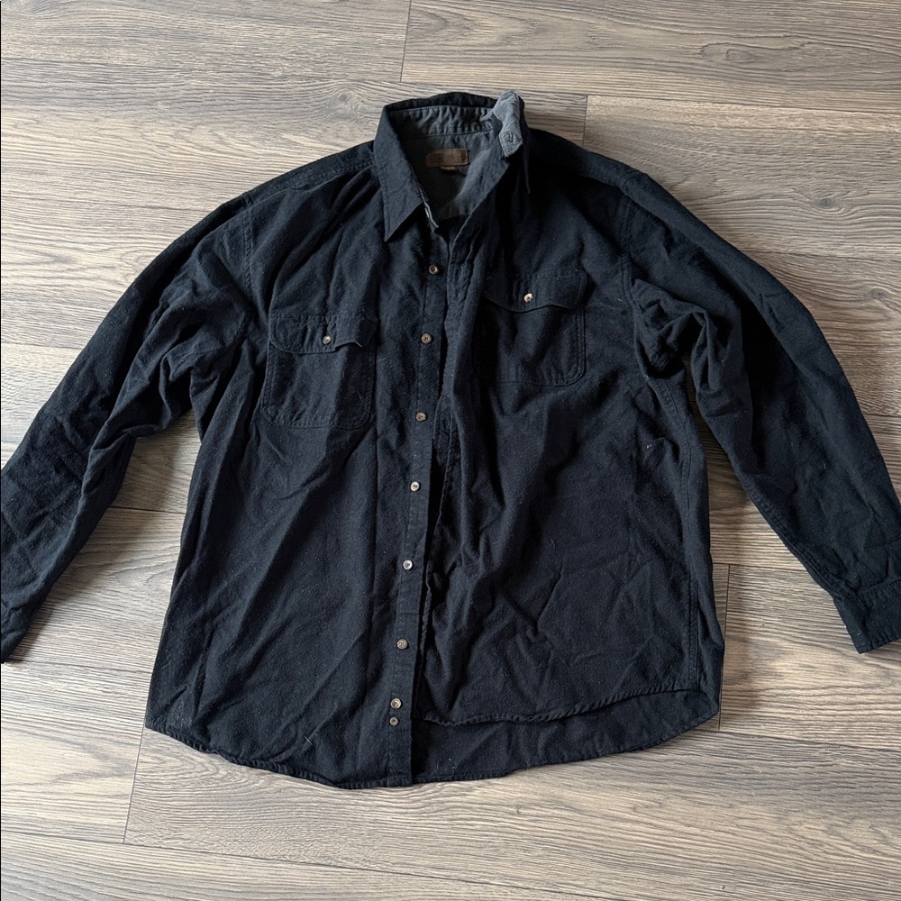 Faded Glory Black Cotton Crewneck Tee with Leather Brand Patch